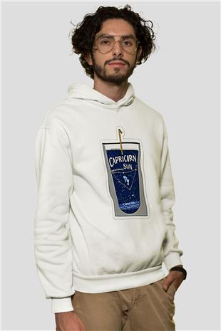Oğlak Burcu Baskılı Beyaz Unisex Hoodie
