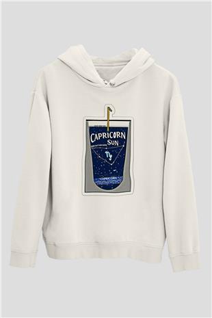 Oğlak Burcu Baskılı Beyaz Unisex Hoodie