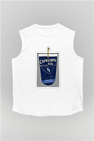 Oğlak Burcu Baskılı Beyaz Unisex Kolsuz Tişört - Tshirt