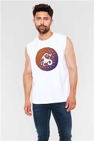 Oğlak Burcu Baskılı Beyaz Unisex Kolsuz Tişört - Tshirt