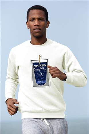 Oğlak Burcu Baskılı Beyaz Unisex Sweatshirt