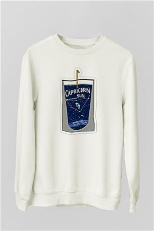 Oğlak Burcu Baskılı Beyaz Unisex Sweatshirt