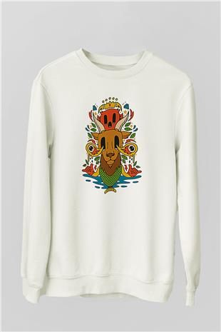 Oğlak Burcu Baskılı Beyaz Unisex Sweatshirt