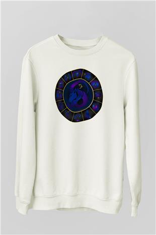 Oğlak Burcu Baskılı Beyaz Unisex Sweatshirt