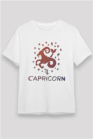 Oğlak Burcu Unisex Baskılı Beyaz Tişört - Tshirt