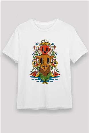 Oğlak Burcu Unisex Baskılı Beyaz Tişört - Tshirt