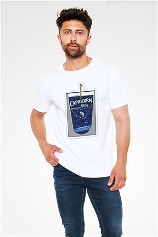 Oğlak Burcu Unisex Baskılı Beyaz Tişört - Tshirt
