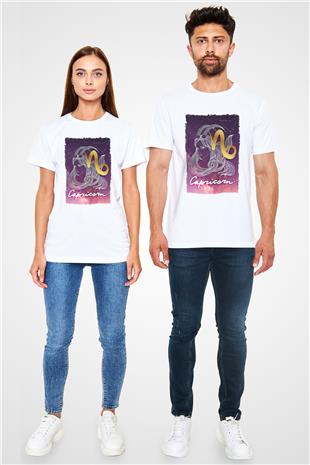 Oğlak Burcu Unisex Baskılı Beyaz Tişört - Tshirt