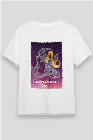 Oğlak Burcu Unisex Baskılı Beyaz Tişört - Tshirt