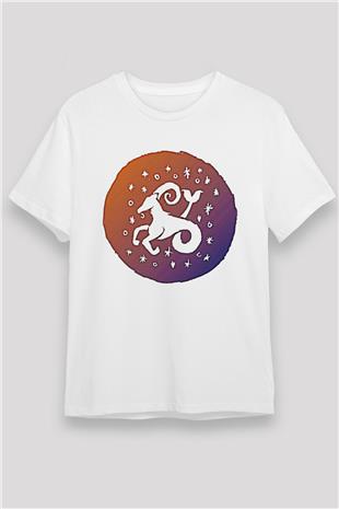 Oğlak Burcu Unisex Baskılı Beyaz Tişört - Tshirt