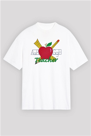 Öğretmen Beyaz Unisex Oversize Tişört T-Shirt