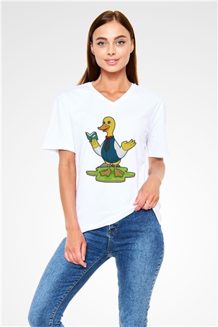 Öğretmen Beyaz Unisex V Yaka Tişört