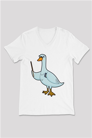 Öğretmen Beyaz Unisex V Yaka Tişört