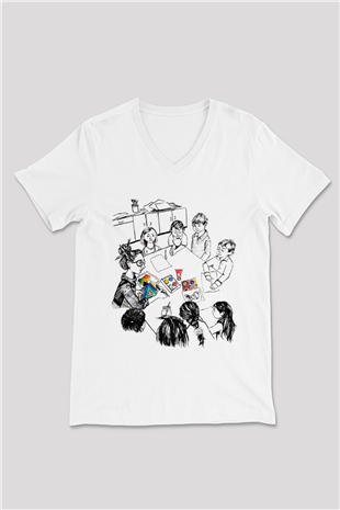 Öğretmen Beyaz Unisex V Yaka Tişört T-Shirt