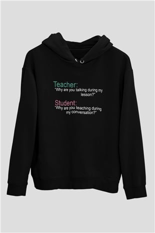 Öğretmen Siyah Unisex Kapşonlu Sweatshirt