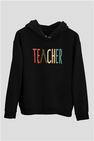 Öğretmen Siyah Unisex Kapüşonlu Sweatshirt