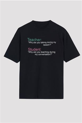 Öğretmen Siyah Unisex Oversize Tişört T-Shirt