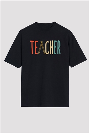 Öğretmen Siyah Oversize Tişört Oversize T-shirt - TişörtFabrikası