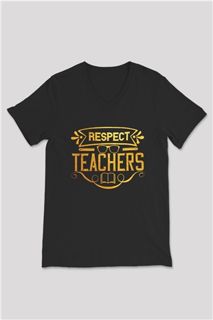 Öğretmen Siyah Unisex V Yaka Tişört
