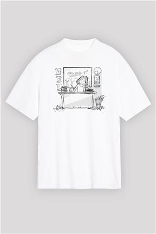 Öğretmenler Günü Baskılı Beyaz Unisex Oversize Tişört - Tshirt