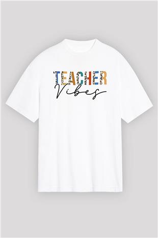Öğretmenler Günü Baskılı Beyaz Unisex Oversize Tişört - Tshirt
