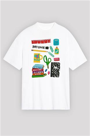 Öğretmenler Günü Baskılı Beyaz Unisex Oversize Tişört - Tshirt