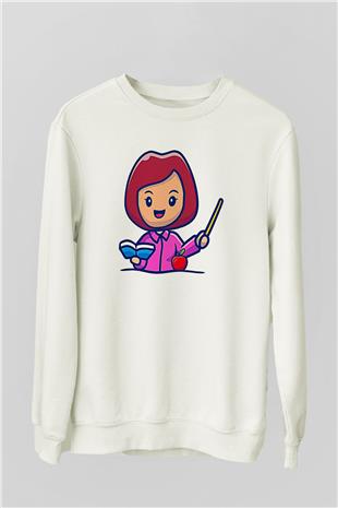 Öğretmenler Günü Baskılı Beyaz Unisex Sweatshirt