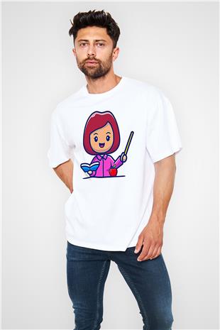 Öğretmenler Günü Baskılı Beyaz Unisex Oversize Tişört - Tshirt