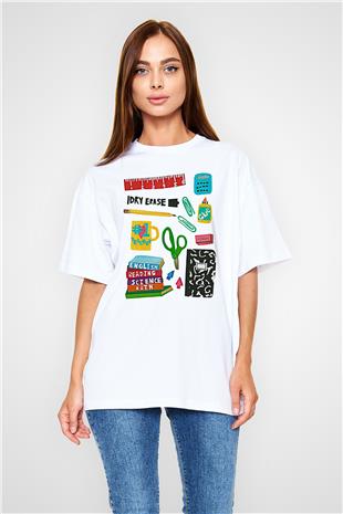 Öğretmenler Günü Baskılı Beyaz Unisex Oversize Tişört - Tshirt