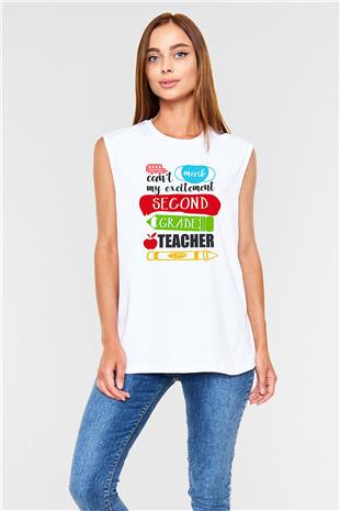 Öğretmenler Günü Baskılı Beyaz Unisex Kolsuz Tişört - Tshirt