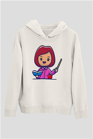 Öğretmenler Günü Baskılı Beyaz Unisex Kapüşonlu Sweatshirt