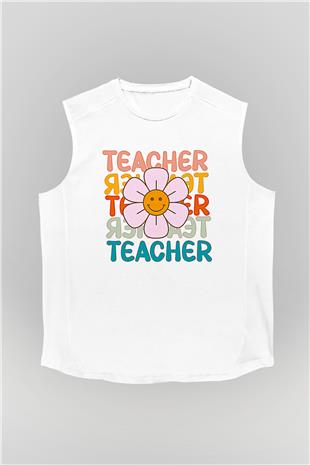 Öğretmenler Günü Baskılı Beyaz Unisex Kolsuz Tişört - Tshirt