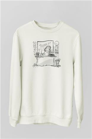Öğretmenler Günü Baskılı Beyaz Unisex Sweatshirt