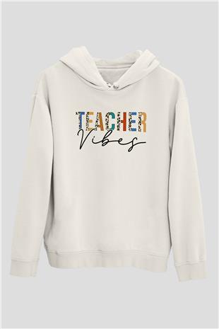 Öğretmenler Günü Baskılı Beyaz Unisex Kapüşonlu Sweatshirt