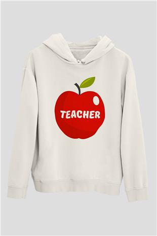 Öğretmenler Günü Baskılı Beyaz Unisex Kapüşonlu Sweatshirt