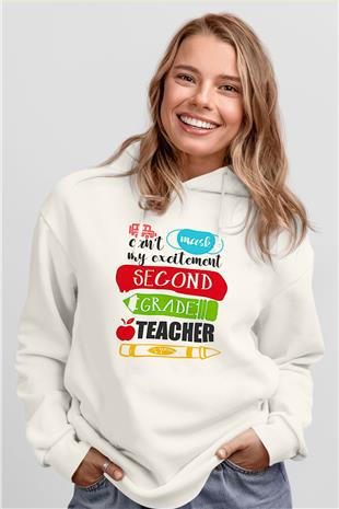 Öğretmenler Günü Baskılı Beyaz Unisex Kapüşonlu Sweatshirt