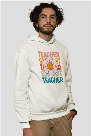 Öğretmenler Günü Baskılı Beyaz Unisex Kapüşonlu Sweatshirt
