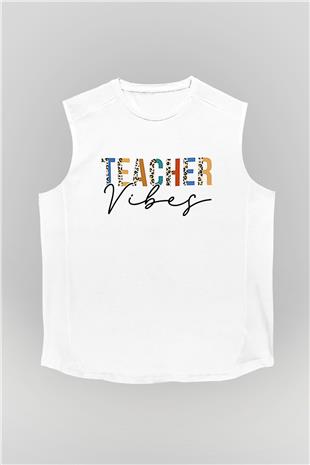 Öğretmenler Günü Baskılı Beyaz Unisex Kolsuz Tişört - Tshirt