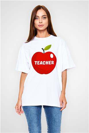 Öğretmenler Günü Baskılı Beyaz Unisex Oversize Tişört - Tshirt