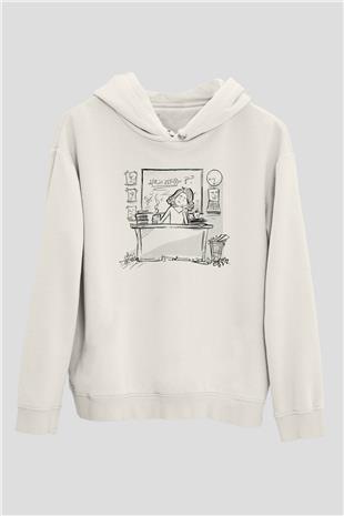Öğretmenler Günü Baskılı Beyaz Unisex Kapüşonlu Sweatshirt