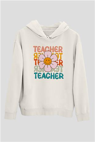 Öğretmenler Günü Baskılı Beyaz Unisex Kapüşonlu Sweatshirt