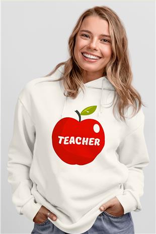 Öğretmenler Günü Baskılı Beyaz Unisex Kapüşonlu Sweatshirt
