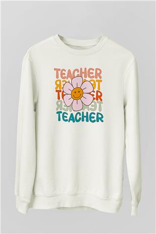 Öğretmenler Günü Baskılı Beyaz Unisex Sweatshirt