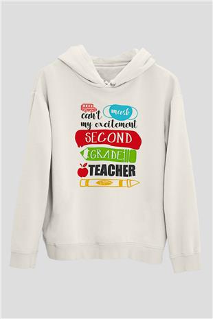 Öğretmenler Günü Baskılı Beyaz Unisex Kapüşonlu Sweatshirt