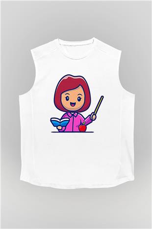 Öğretmenler Günü Baskılı Beyaz Unisex Kolsuz Tişört - Tshirt