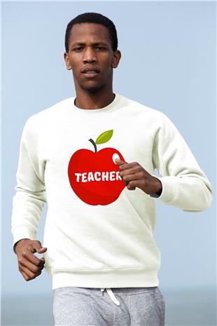 Öğretmenler Günü Baskılı Beyaz Unisex Sweatshirt