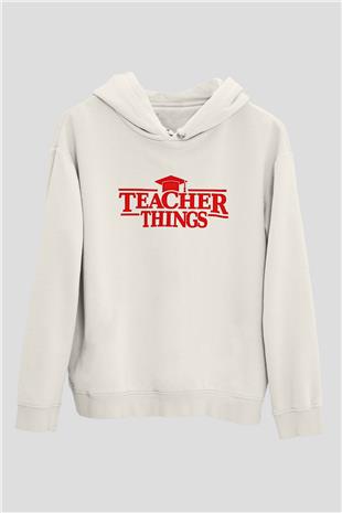 Öğretmenler Günü Baskılı Beyaz Unisex Kapüşonlu Sweatshirt