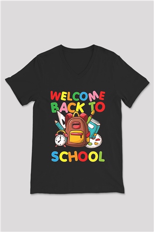 Öğretmenler Günü Baskılı Unisex Siyah V Yaka Tişört - Tshirt