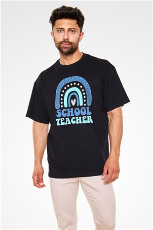 Öğretmenler Günü Baskılı Unisex Siyah Oversize Tişört - Tshirt