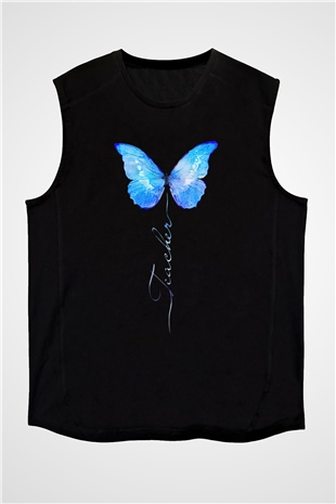Öğretmenler Günü Baskılı Unisex Siyah Kolsuz Tişört - Tshirt